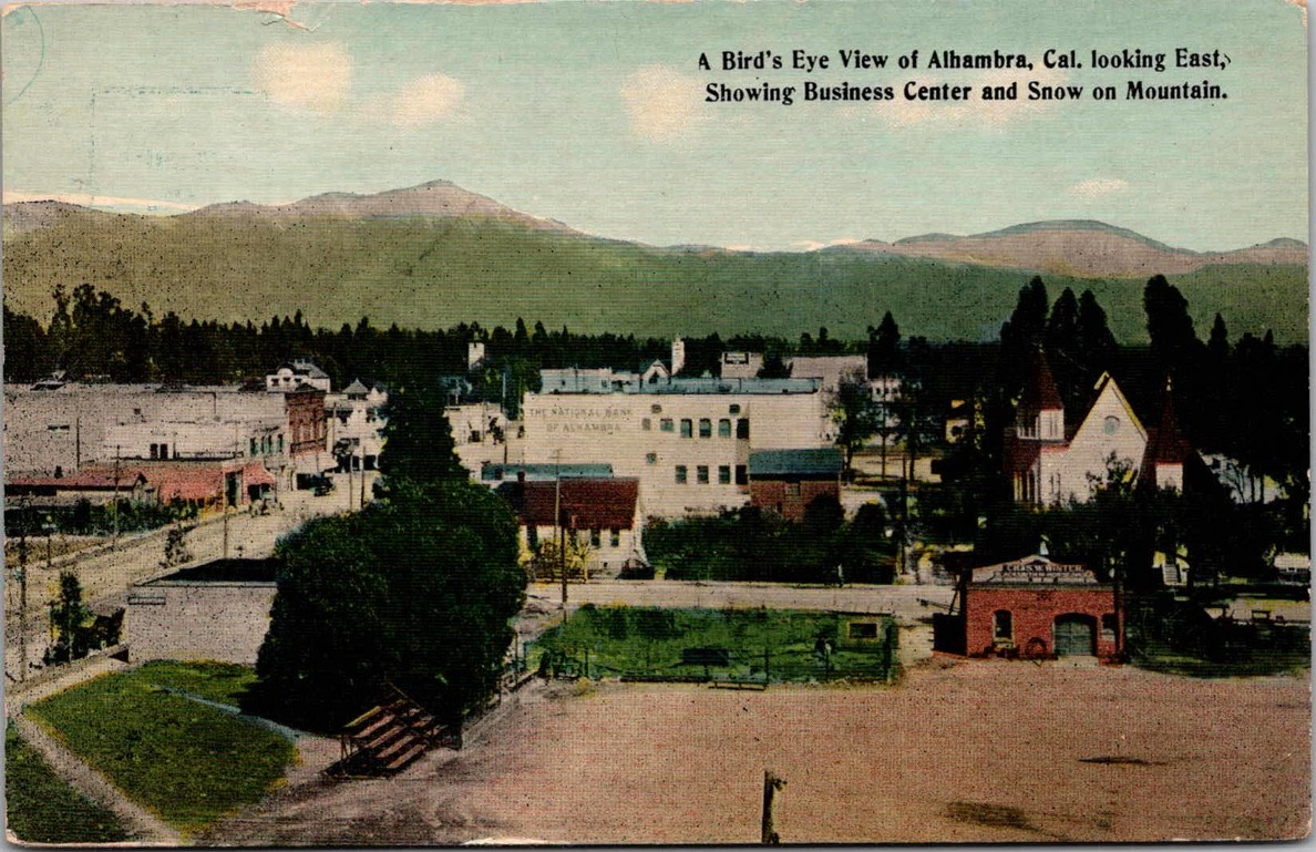 c1920 Bird's Eye View Alhambra California CA Business Center Tichnor Postcard