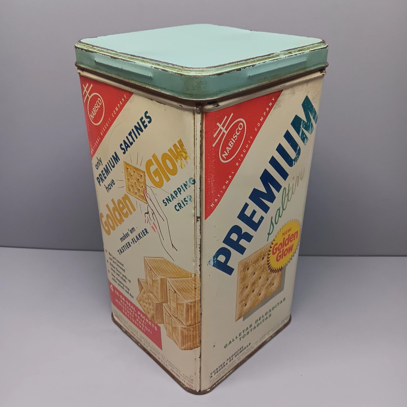 *1960'-70's Nabisco Premium Saltine Crackers *Golden Glow* Metal Container USA