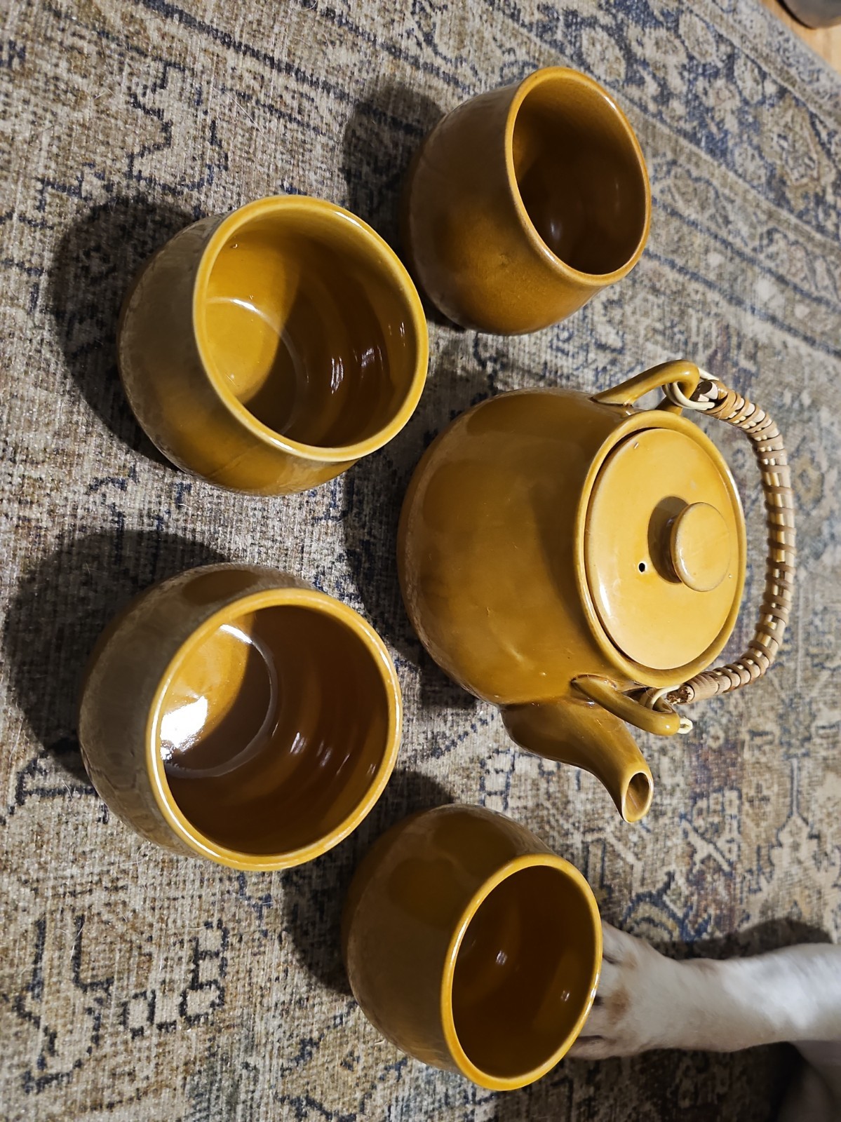 VTG 1970s Stonecrest Rainbow Tea Set Mustard Yellow Mid Century Korean Stoneware