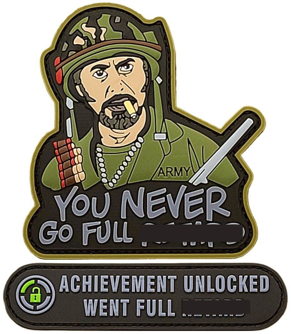 Tropic Thunder Movie Never Go PVC RUBBER PATCH |2PC  HOOK BACKING