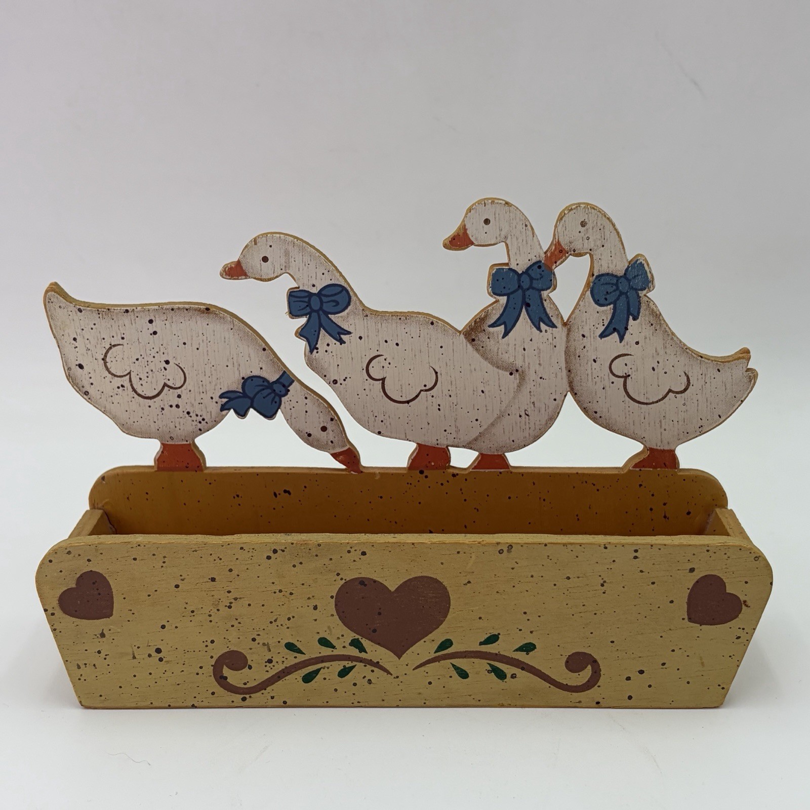 Vintage Geese Wooden Rectangular Box Cottagecore Decor Made in Taiwan