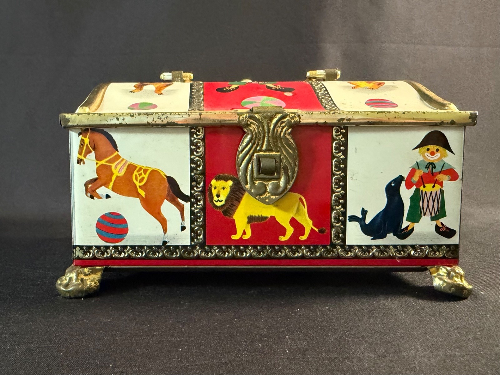 Vintage Klann Circus Tin Bank Made In Western Germany Lithograph Lion Elephant