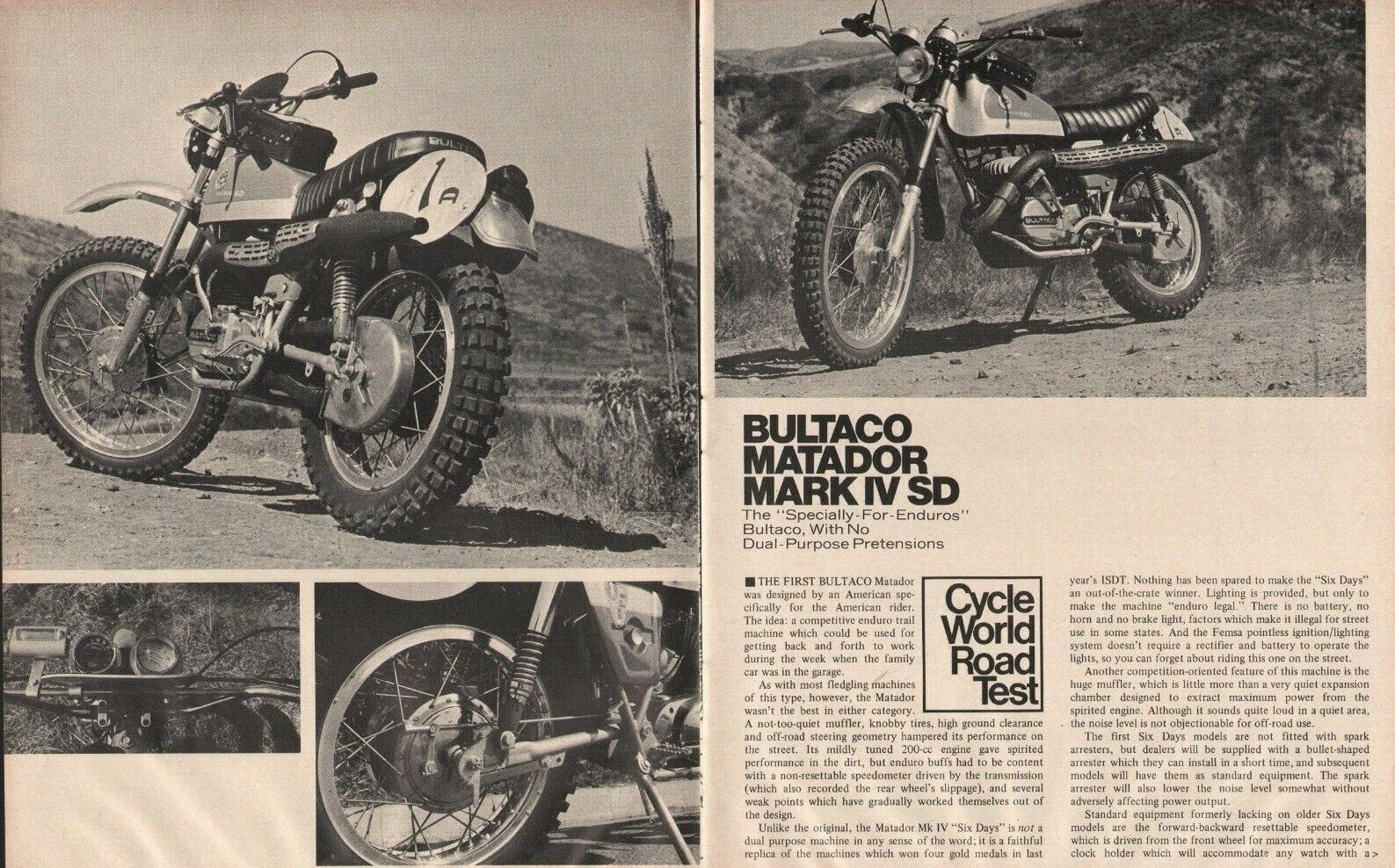 1972 Bultaco Matador Mark IV SD - 5-Page Vintage Motorcycle Road Test Article