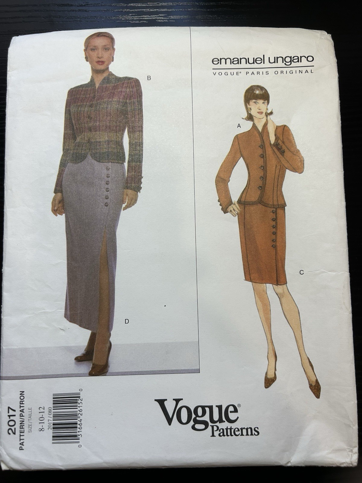 Vogue Patterns Emanuel Ungaro V2017 Jacket and Skirt Women’s Size 8-12