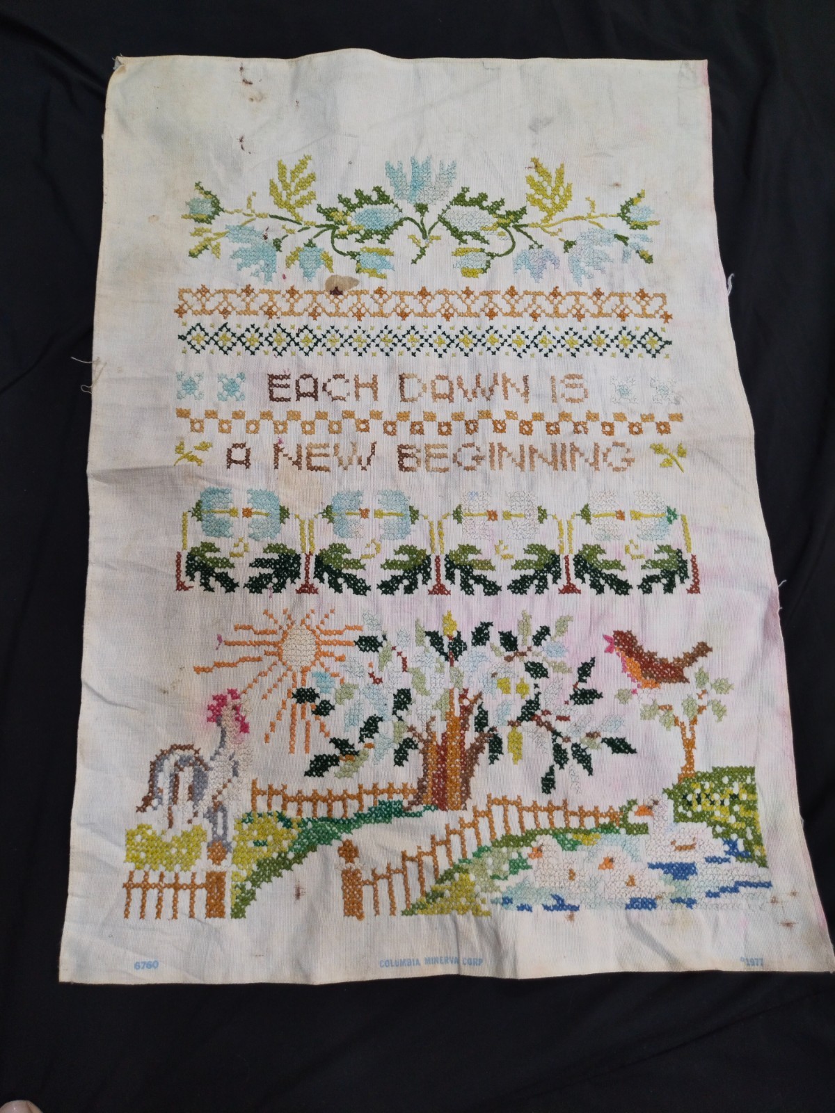 Vintage Alphabet Embroidered Sampler Needlework ABC Textile Wall Art A277