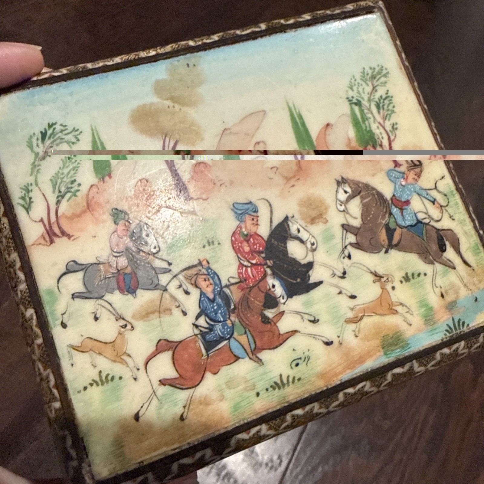 Vintage Middle Eastern Inlaid Wood Painted Trinket Box Mosaic Vintage Middle Eastern Inlaid Wood Painted Trinket Box Mosaic