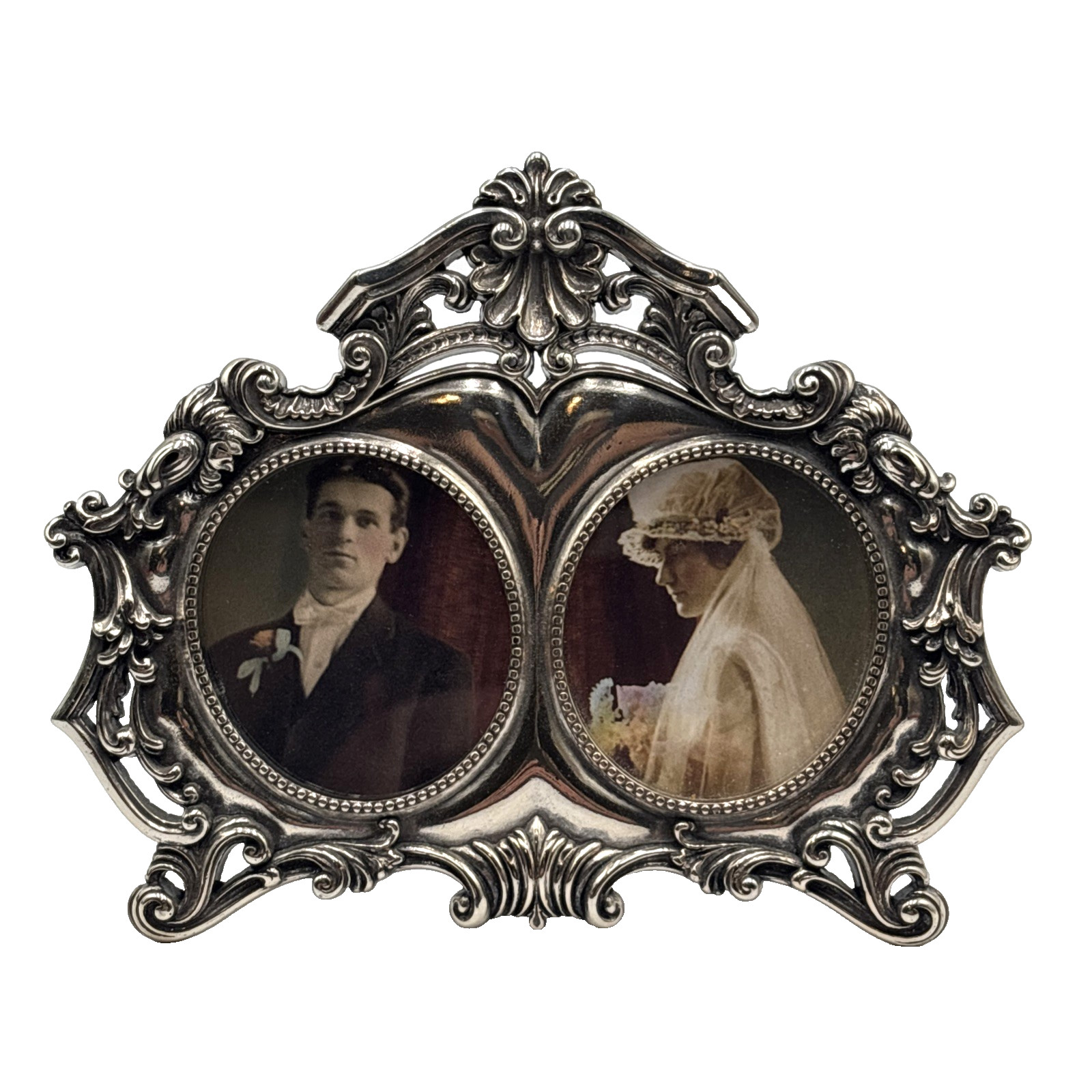 Vintage Brighton Silver Tone Double Picture Frame Victorian Romance