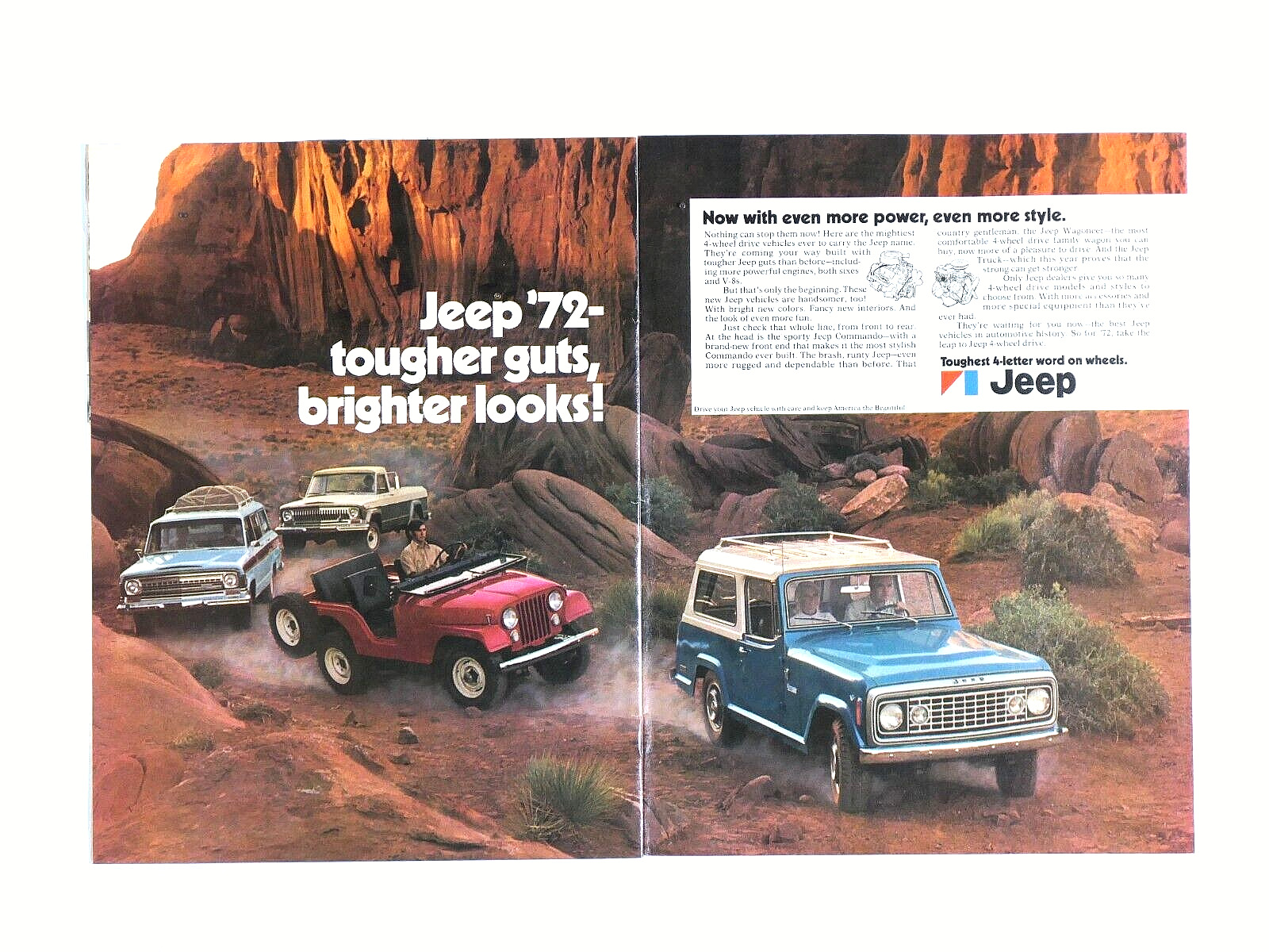 1972 Jeep Models Vintage Tougher Guts Original Print Ad 2 Page