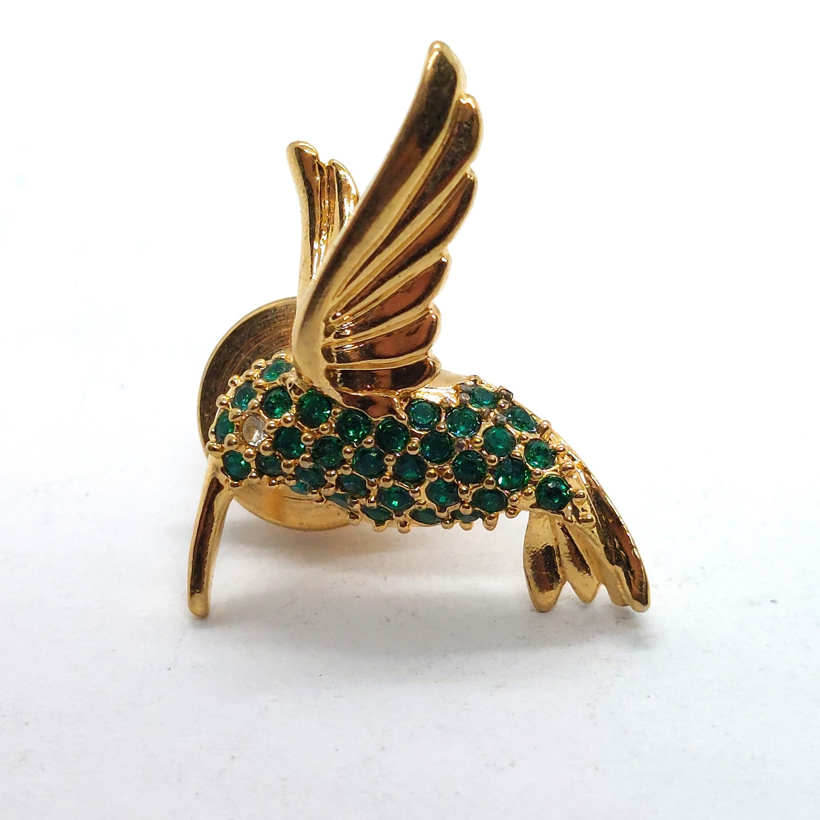 Vintage Hummingbird Bird Nature Green Rhinestone Crystal Figural Lapel Pin