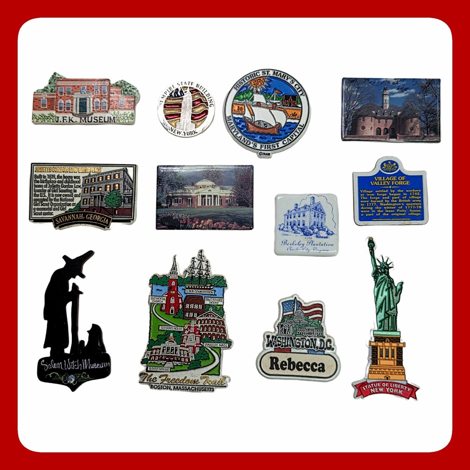 Vintage Travel Souvenir Fridge Refrigerator Magnet Lot 12pc US Landmark Historic
