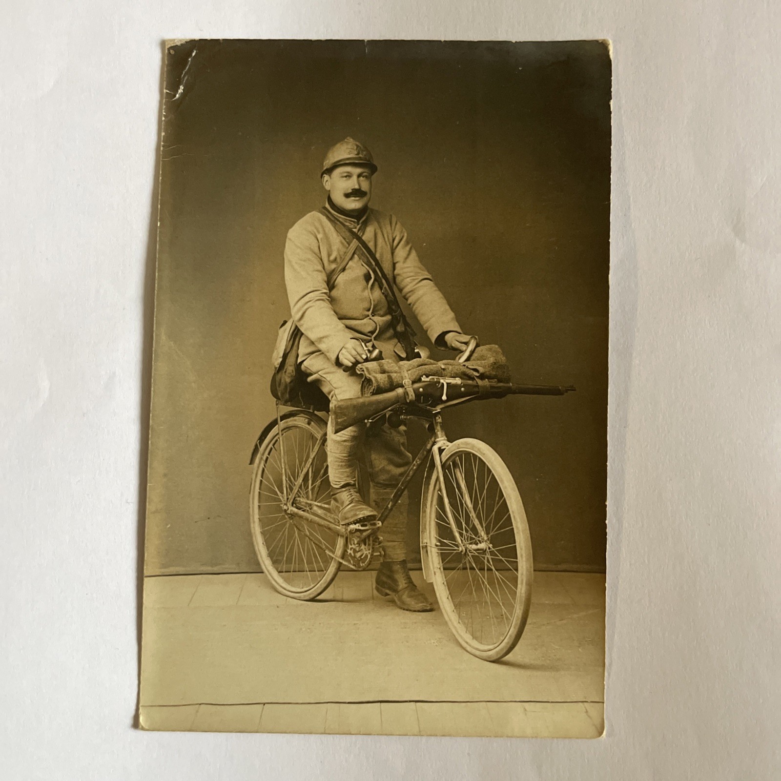 Old postcard photo card rare WW1 1917 - cyclist bicycle hunter Gerard sector 185 Vosges