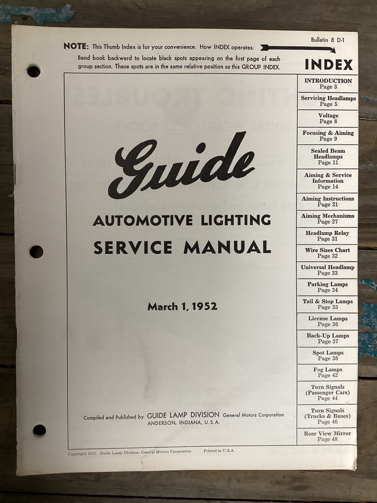 Rare Vintage Original March 1952 Guide Lamp Automotive Lighting Service Manual