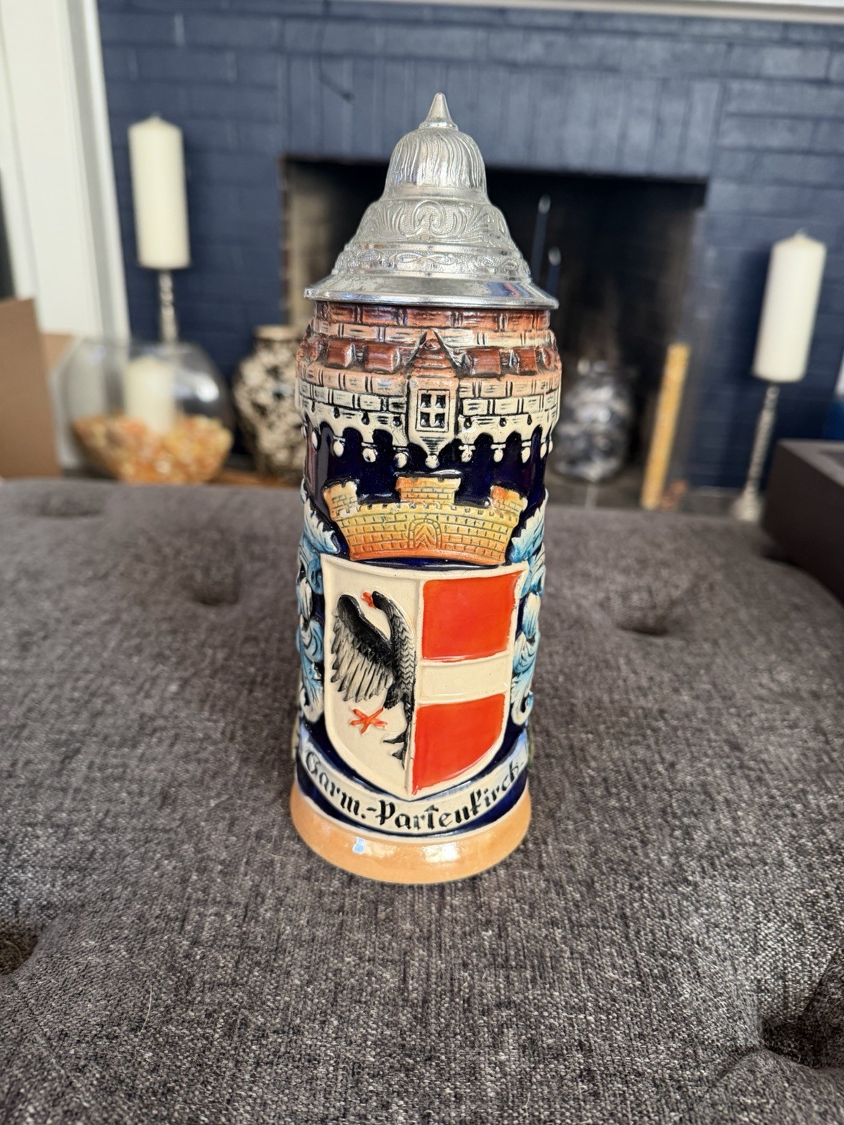 Vintage King Werk German Beer Stein Text Garm.-Partenkirchen Made In Germany