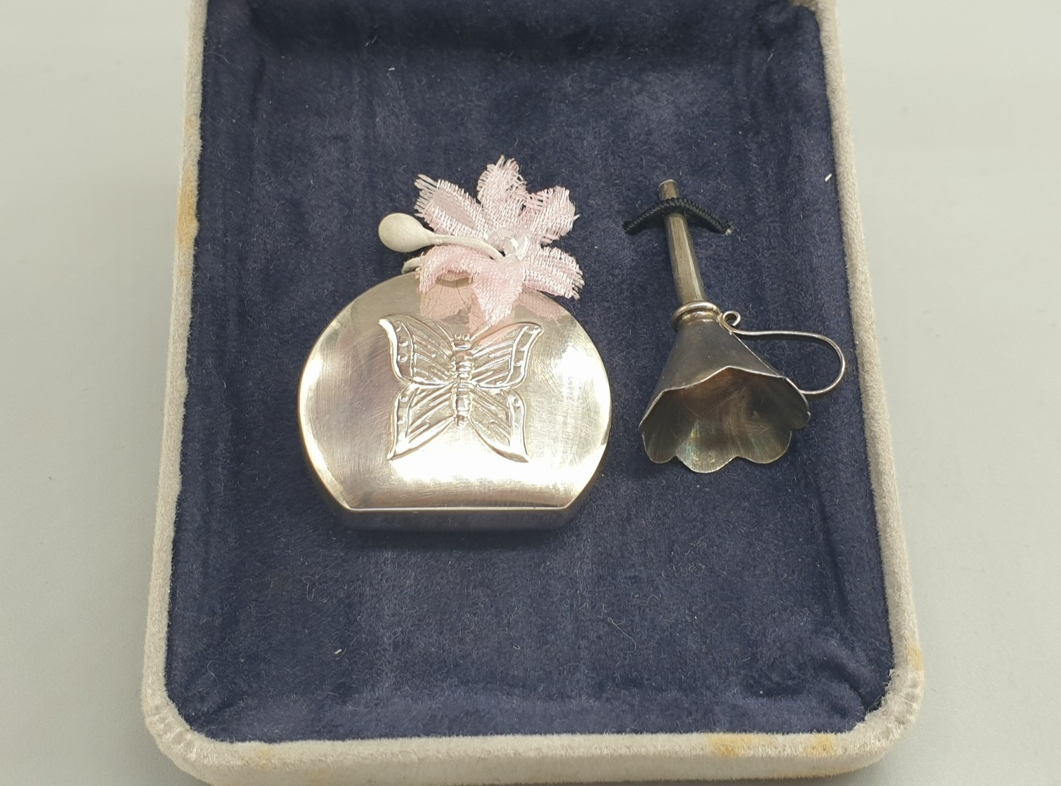 Vintage ARI D Norman Sterling Silver Perfume Bottle Flask Butterfly Original Box