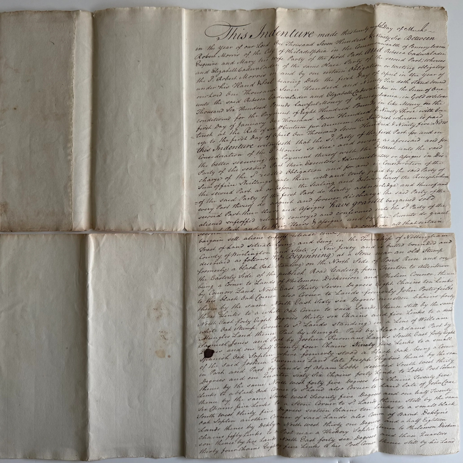 1796 Robert Morris Signed Land Indenture — Declaration of Independence Signer,