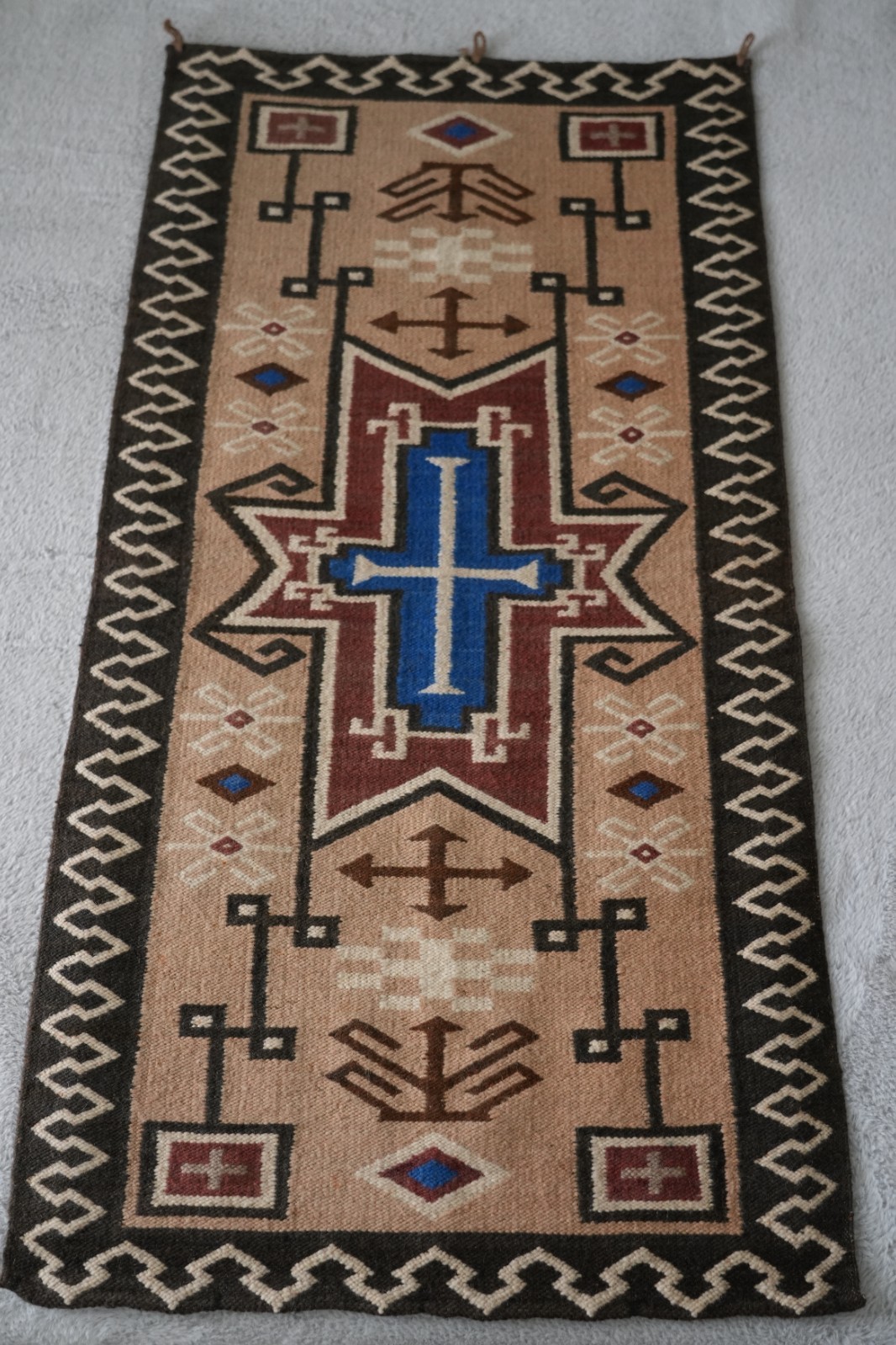 Vintage Handwoven Ecuador  Wool Tapestry Rug Wall Hanging 47.5