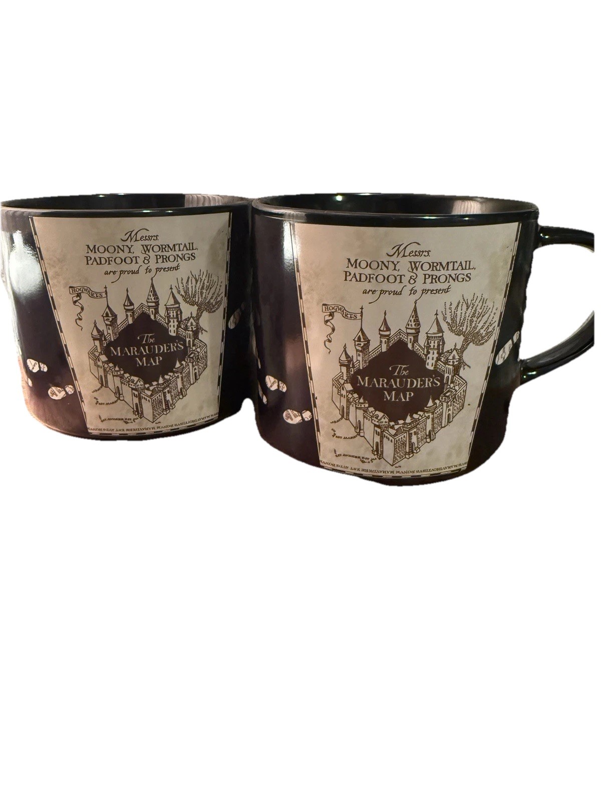 2 Mug Set Harry Potter Marauder’s Map Mug Zak 16oz Black Ceramic Cup Wizard