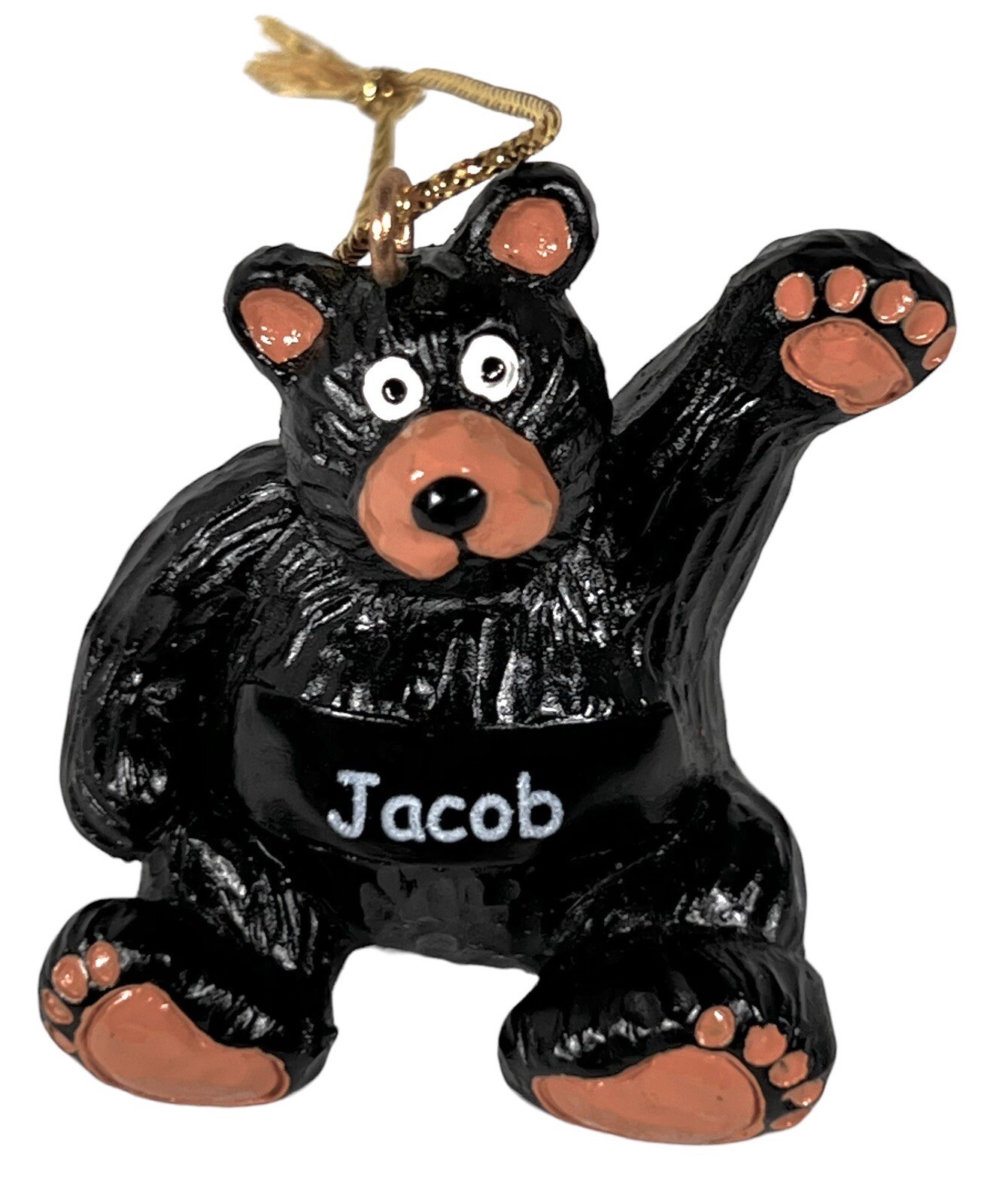 JACOB     Personalized    'Waving' BLACK BEAR Ornament    1.75