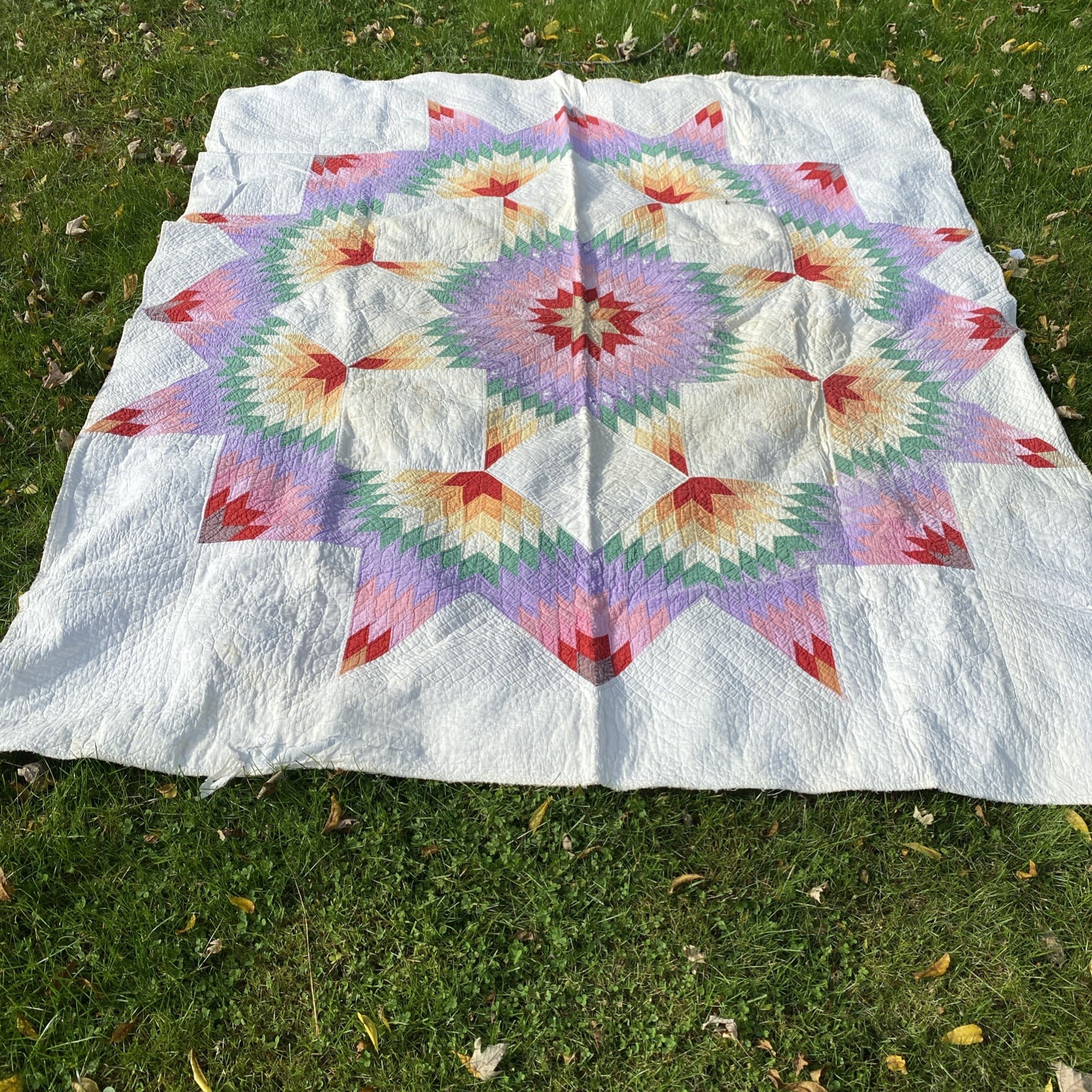 Beautiful Colorful Antique Quilt 7’x6’