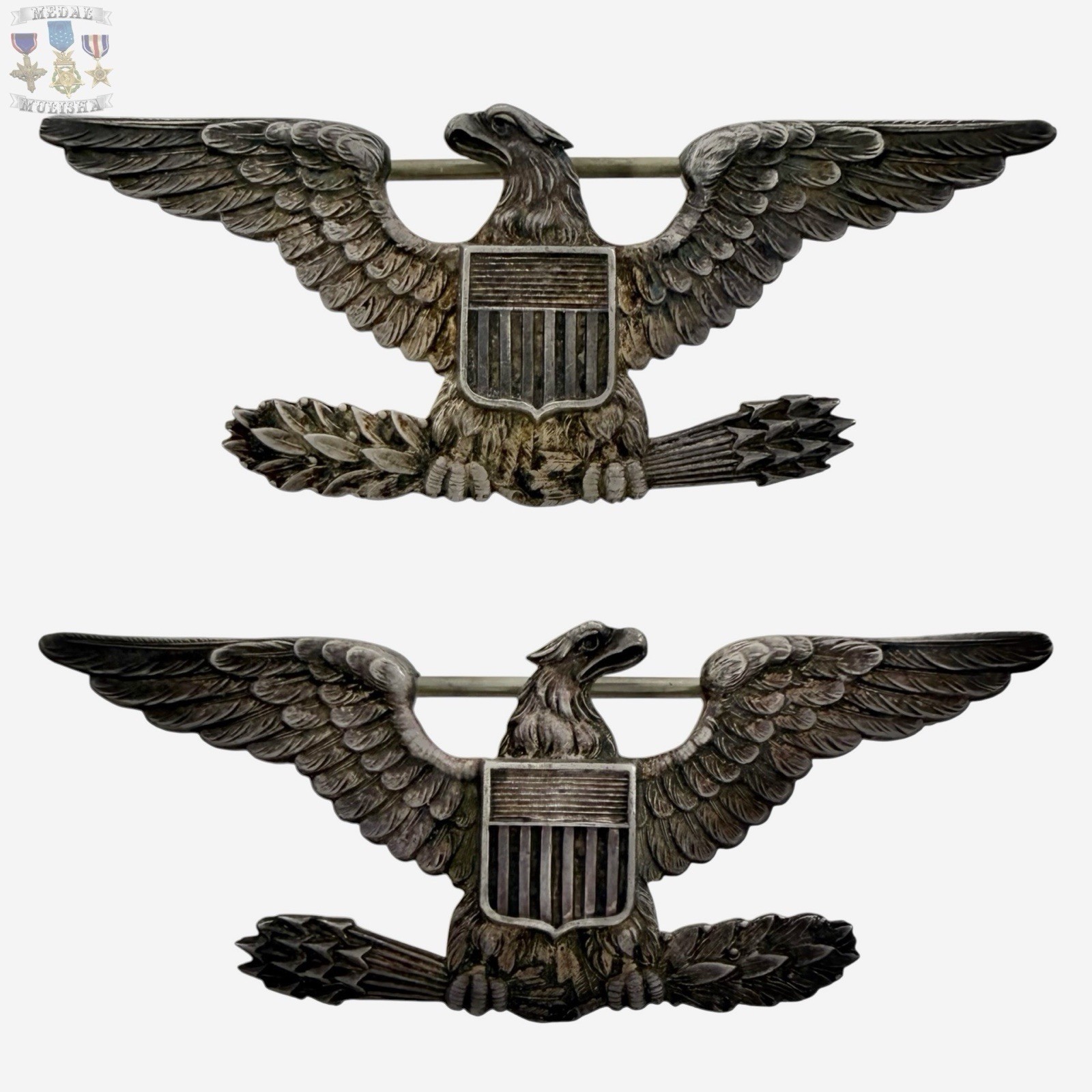 BB&B WWI ARMY MARINE CORPS COLONEL EAGLES 🦅 INSIGNIA STERLING 1-7/8” SIZE WW1