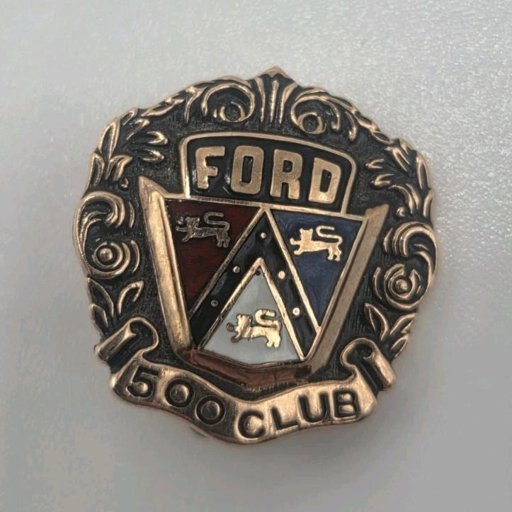 Vintage 10K Gold Ford 500 Club Sales Award Pin aTCo Enamel Screw Back 