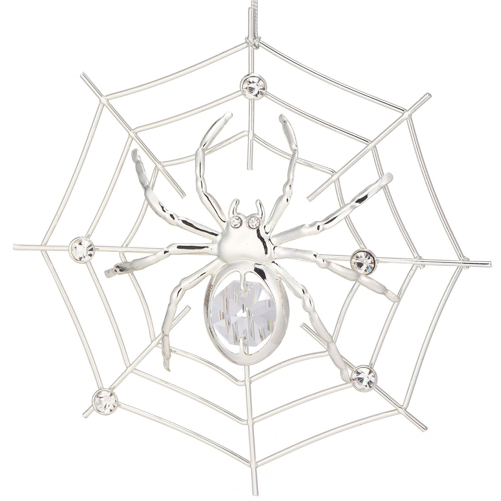 Matashi Silver Plated Christmas Spider Ornament w/ Clear Crystals Holiday Décor