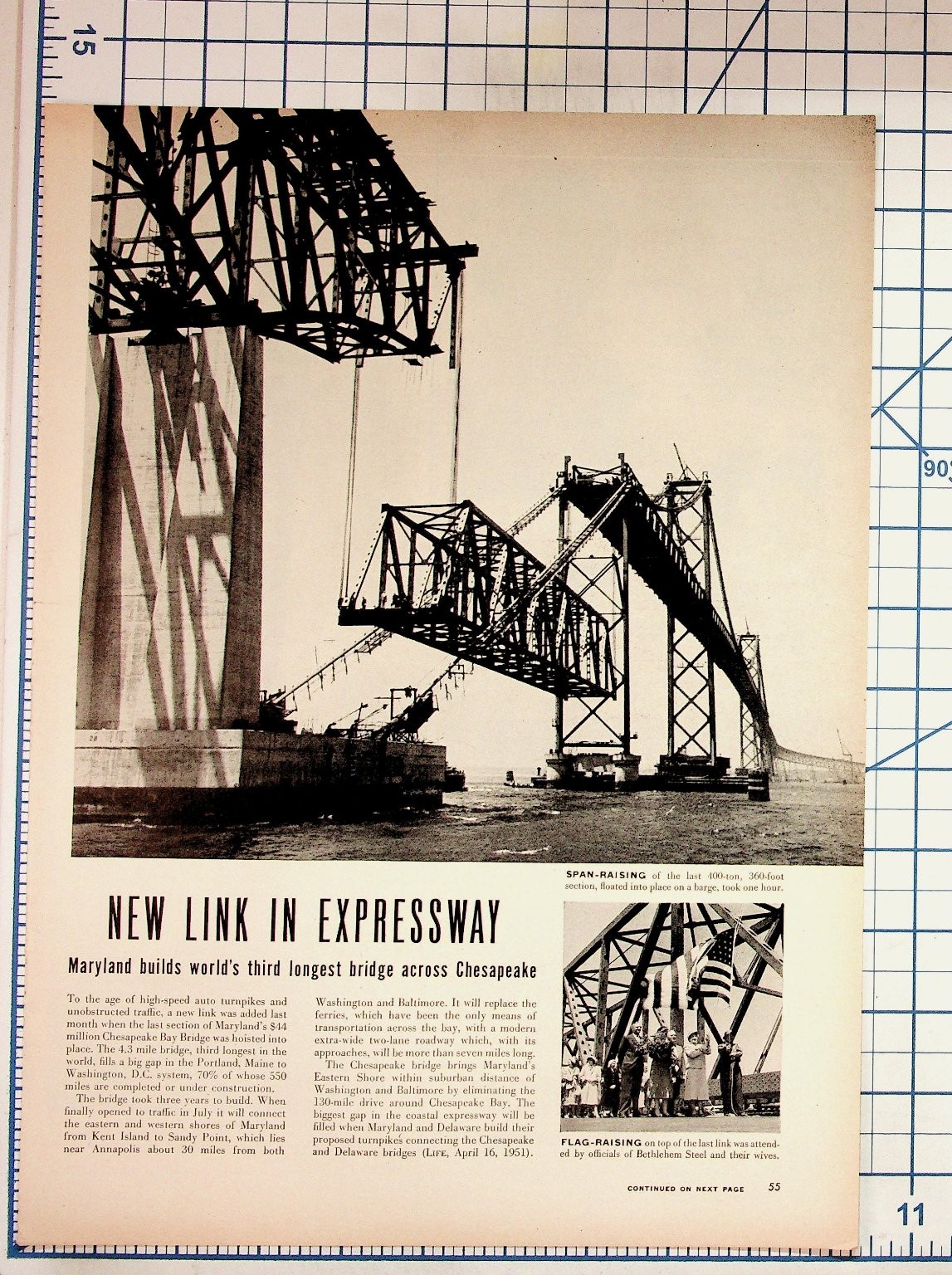 1951 Chesapeake Bay Bridge Construction Vintage Magazine Print Article Purolator