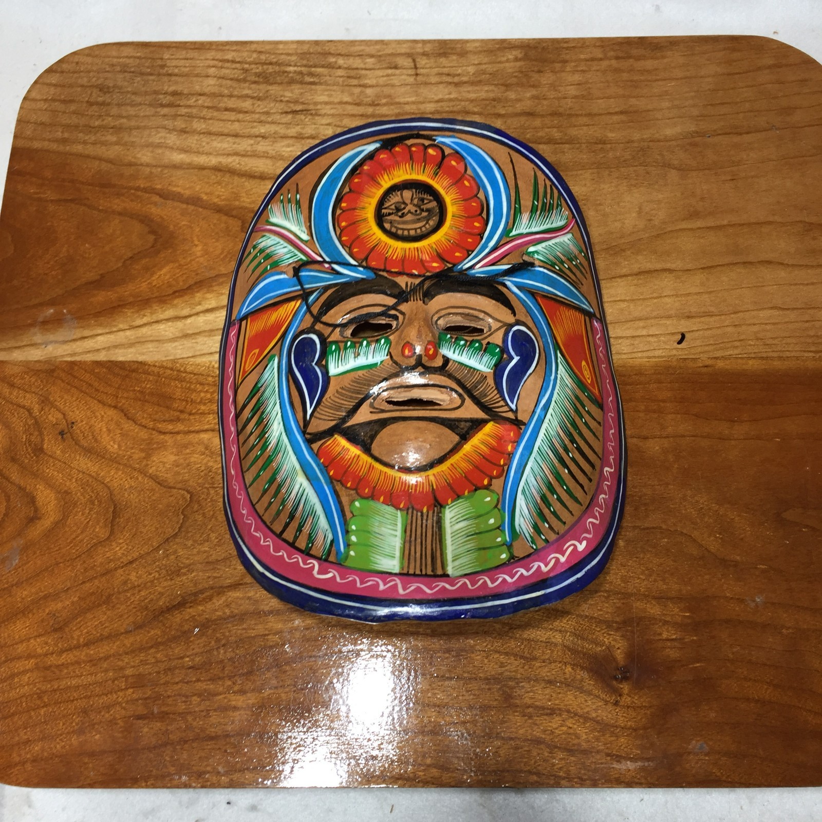 VTG Hand-Painted Mexican Terracotta Clay Folk Art Wall Mask Mesoamerican VTG Hand-Painted Mexican Terracotta Clay Folk Art Wall Mask Mesoamerican