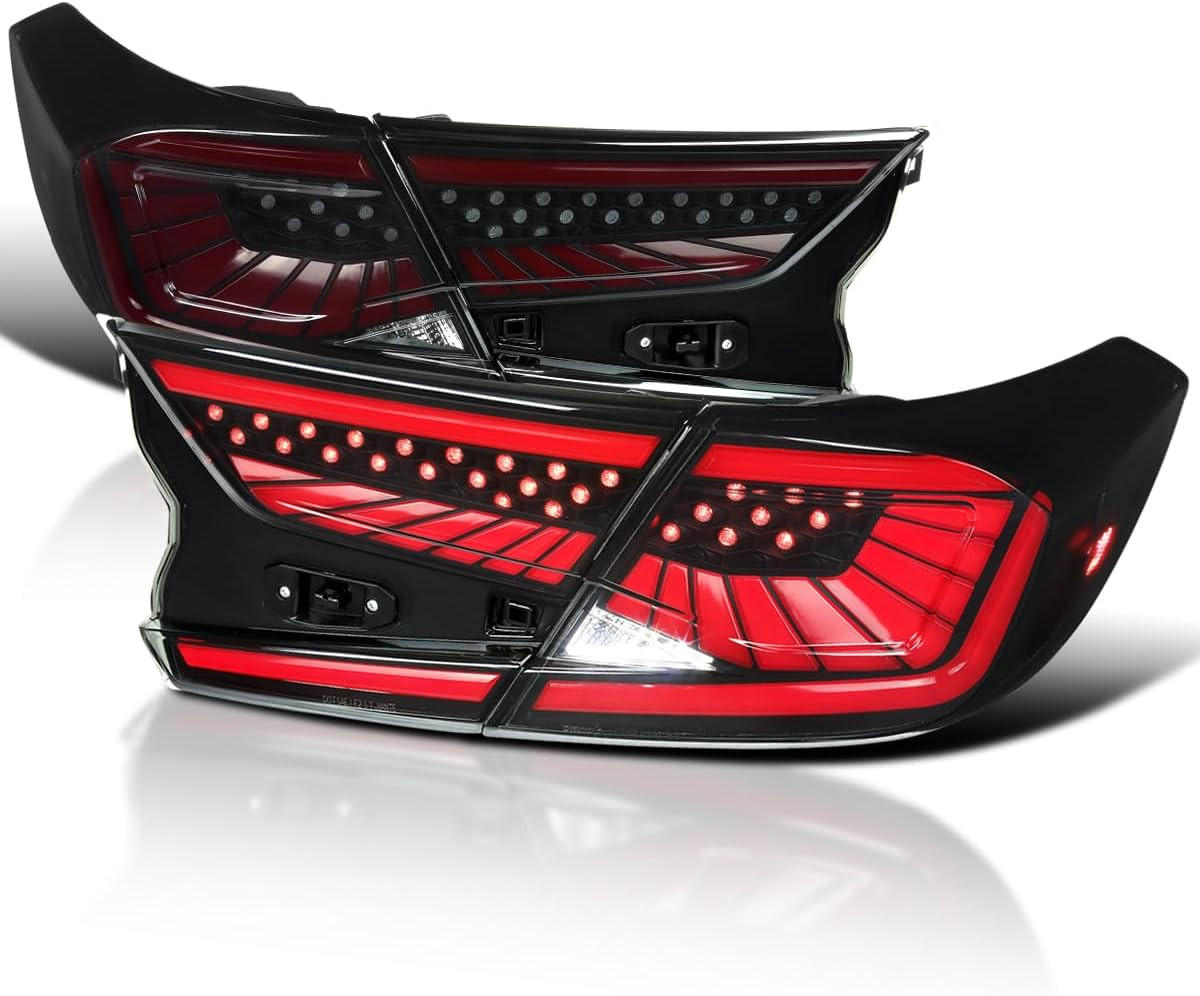 Black Smoke LED Sequential Tail Lights W/Red Light Strips and Startup Animation