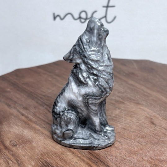 Small Black and White Calcite Wolf