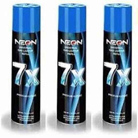 3 Can Neon 7X Refined Butane Lighter Gas Fuel Refill 300 mL 10.14 oZ Canister