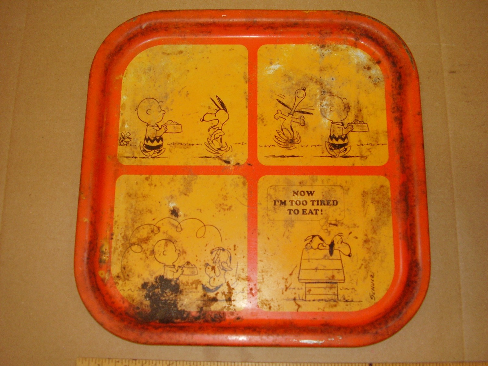 Vintage 1969 Peanuts Snoopy Tray Rare Orange READ DESC