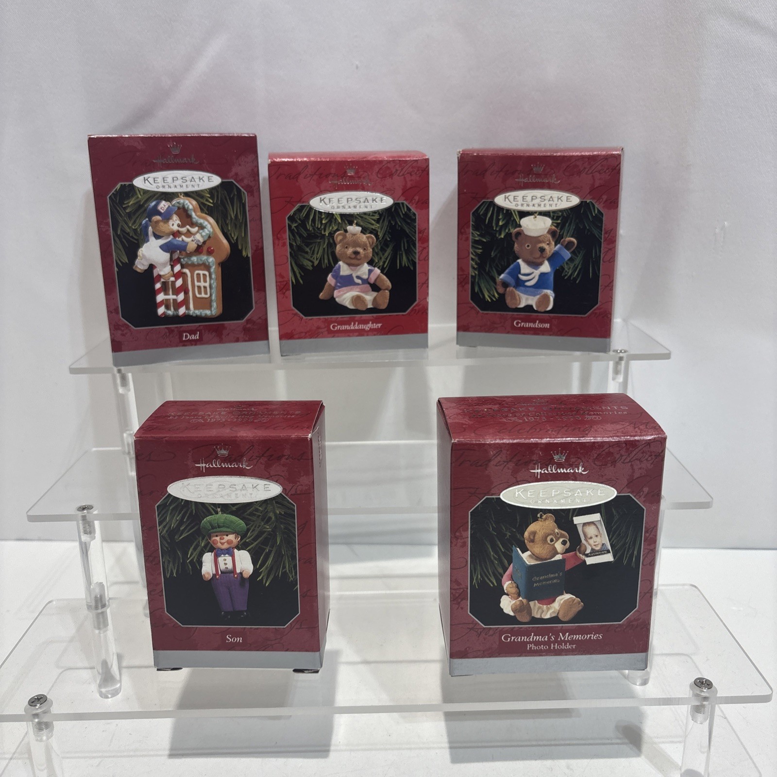 Vintage 1998 Set 5 Family Hallmark Keepsake Christmas Ornaments Dad Son New