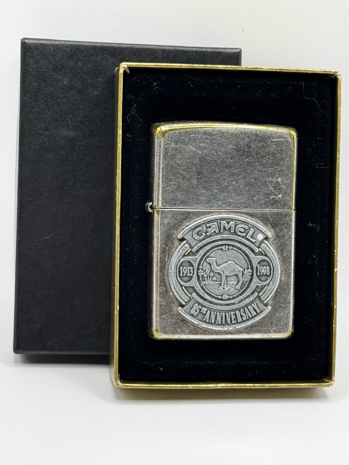 Camel 85th Anniversary Emblem Vintage 1998 Silver Plated Zippo Lighter Camel 85th Anniversary Emblem Vintage 1998 Silver Plated Zippo Lighter