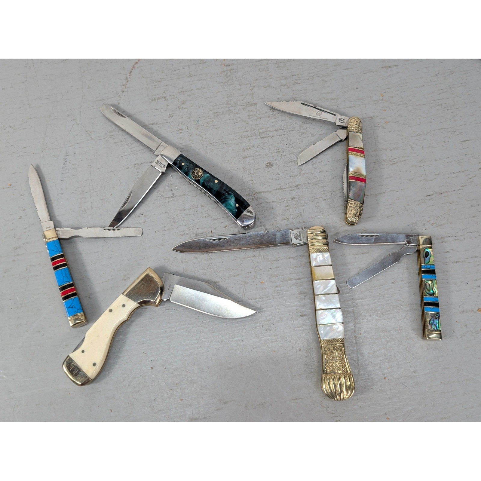 Vintage Set of 6 Frost Cutlery Ocoee River Pocket Folding Knives Surgical Steel