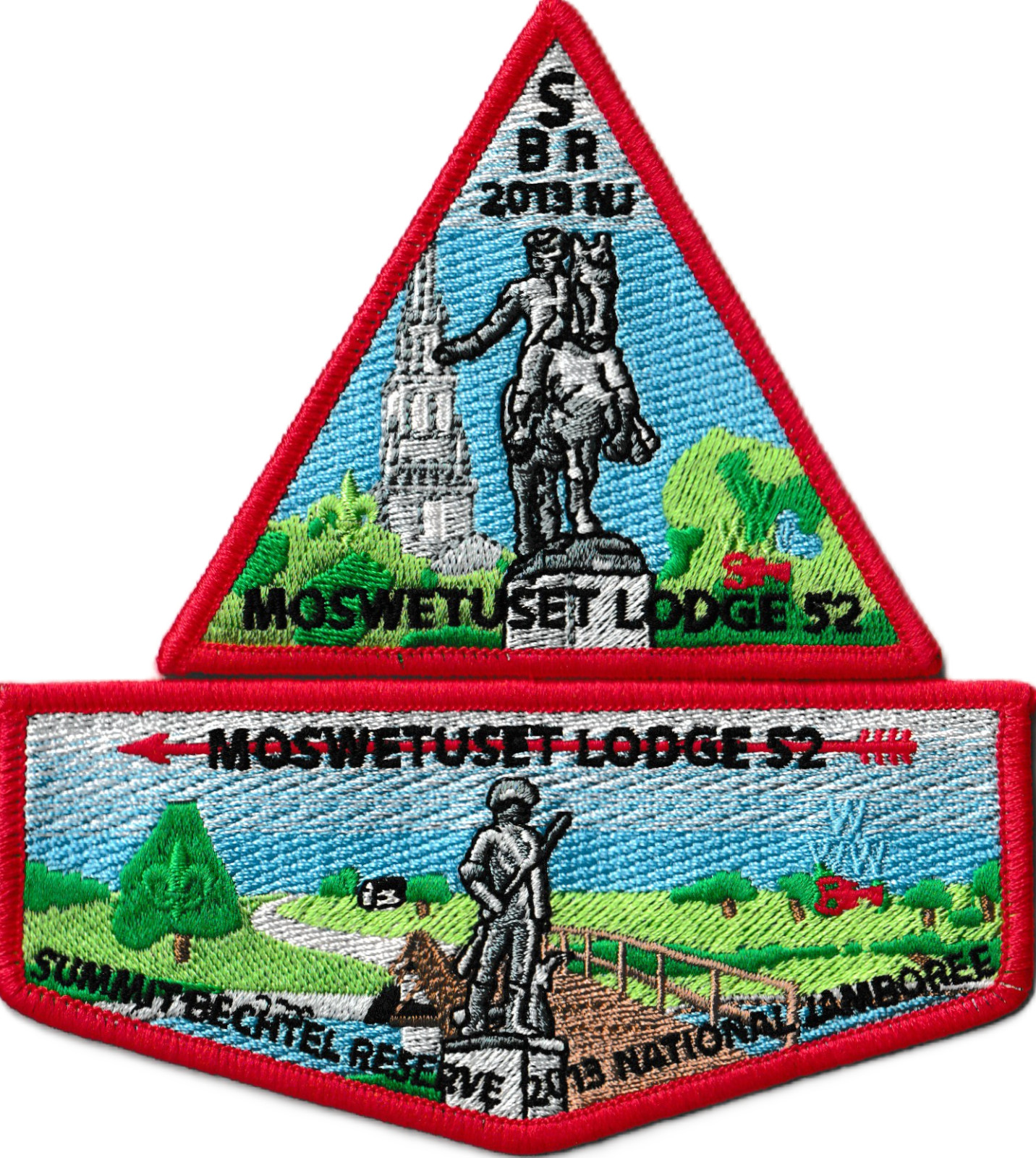 Moswetuset Lodge 52 Boston Minuteman MA Flap Set of 2 Red Bdr (AR4749)