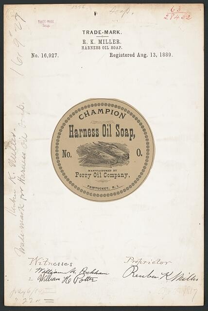 Pawtucket Rhode Island 1889 R K Miller Champion Harness Oil Soap Trademark