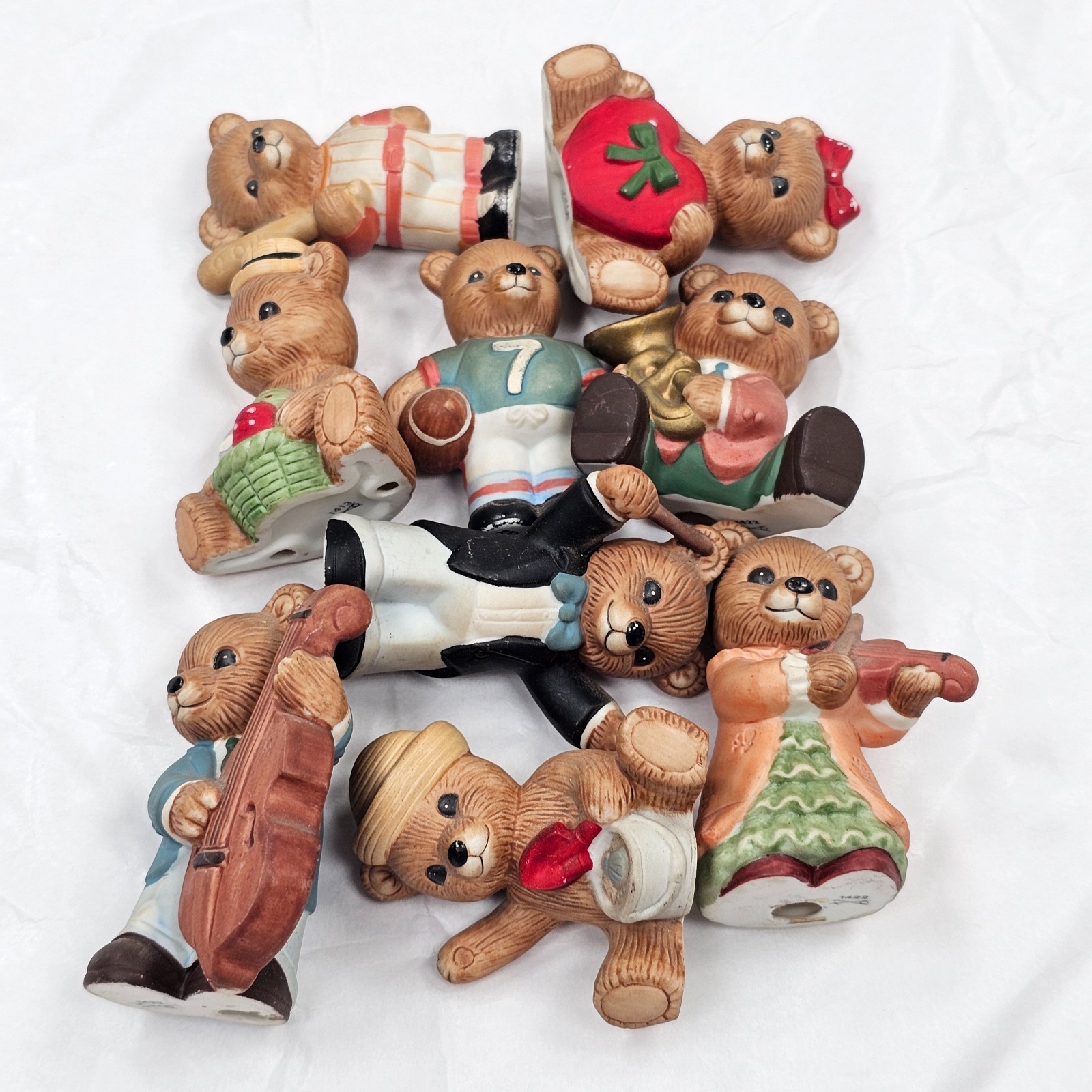 Homco Teddy Bear Figurines Lot of 9 Vintage Porcelain Sports Musician Band 1408
