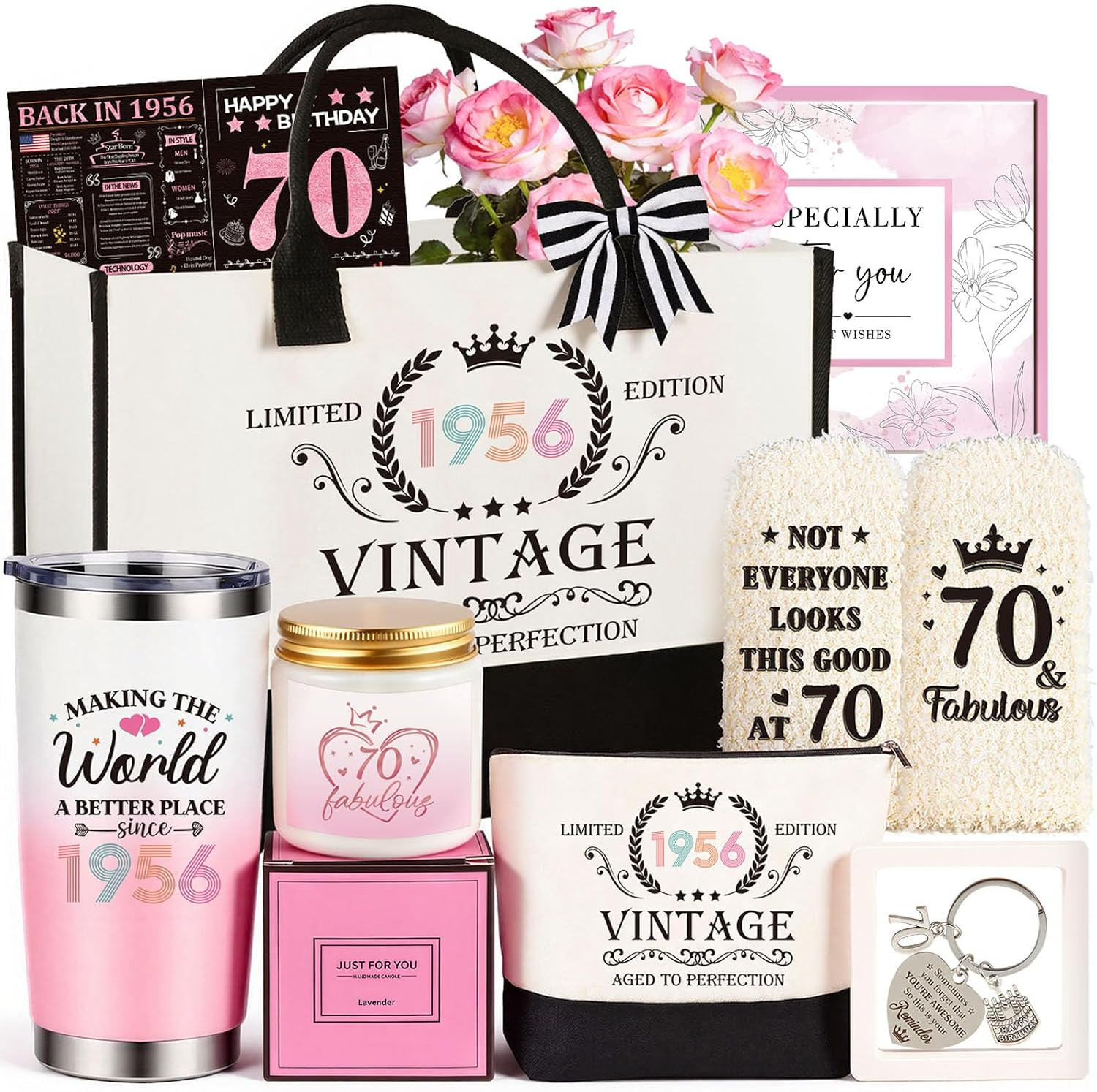 70Th Birthday Gifts for Women, Vintage 1956 Happy 70Th Birthday Gifts Basket for