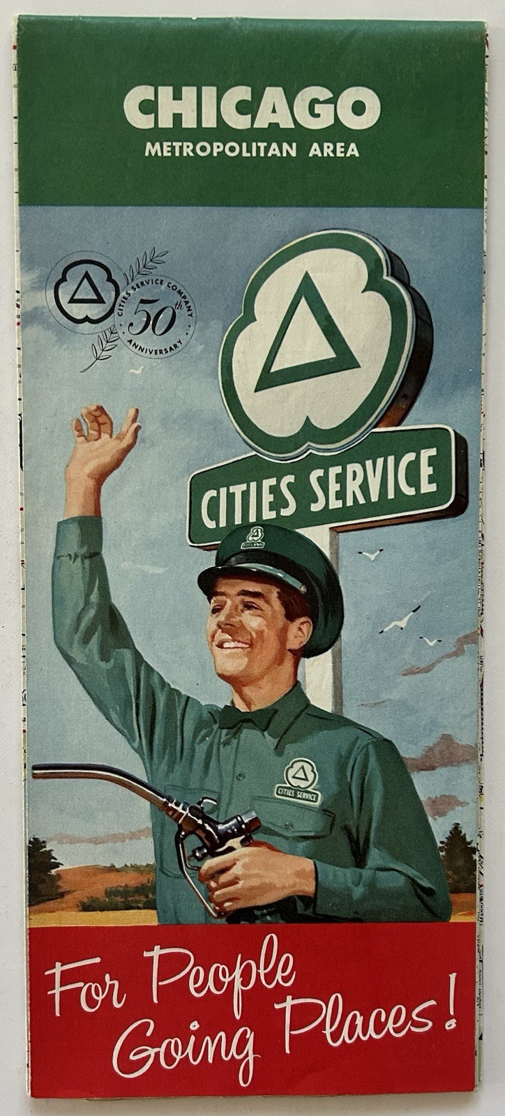 1952 Cities Service Chicago Metropolitan Area Road Map Illinois Gas Oil Ad