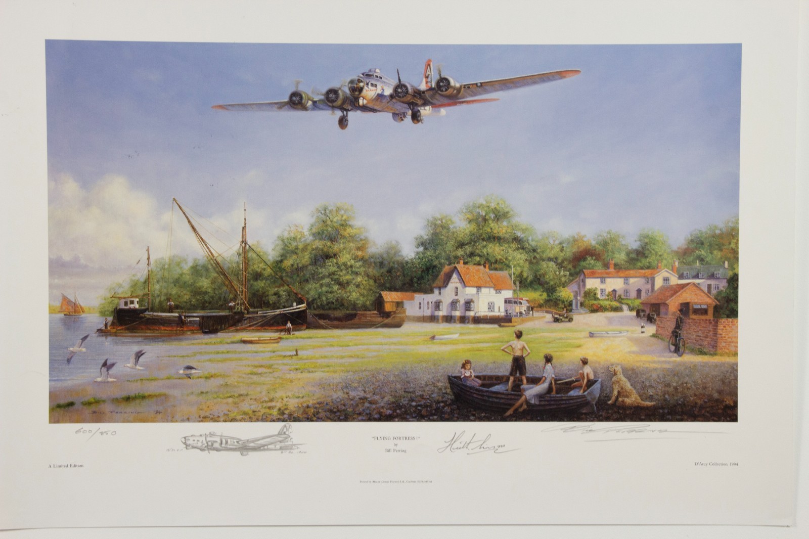 Flying Fortress WW2 aviation print - original remarque pencil sketch - PERRING