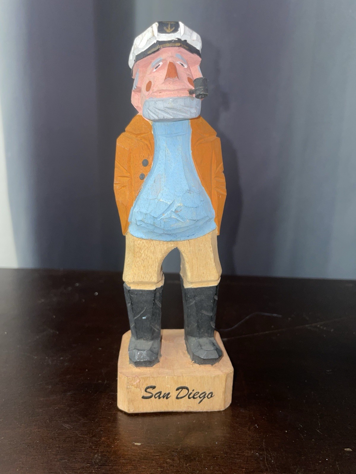 VTG Hand Carved Wood Sea Captain Figurine San Diego Souvenir Nautical Folk Art