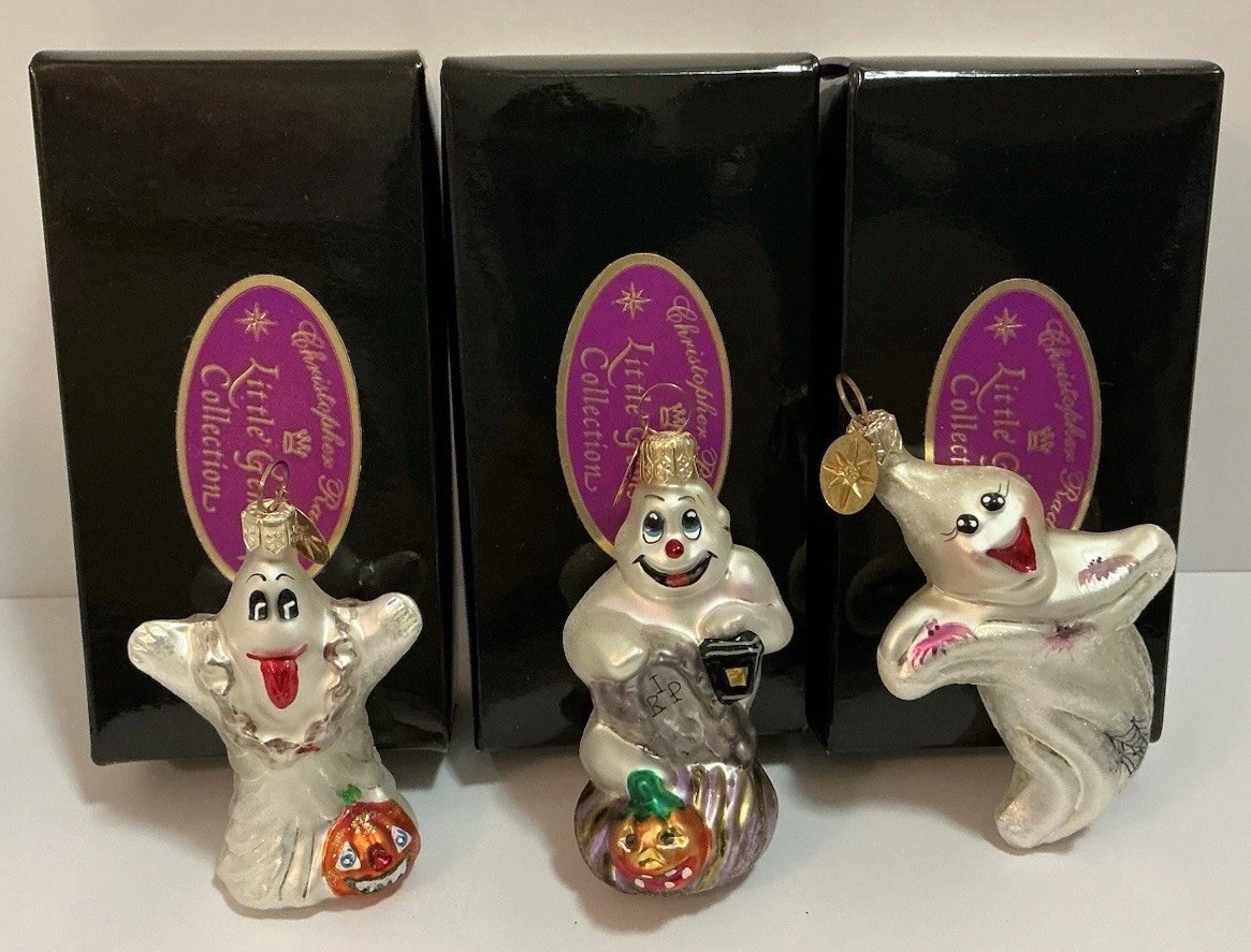 CHRISTOPHER RADKO HALLOWEEN LITTLE GEMS ORNAMENTS GHOSTS W/ BOXES SET OF 3