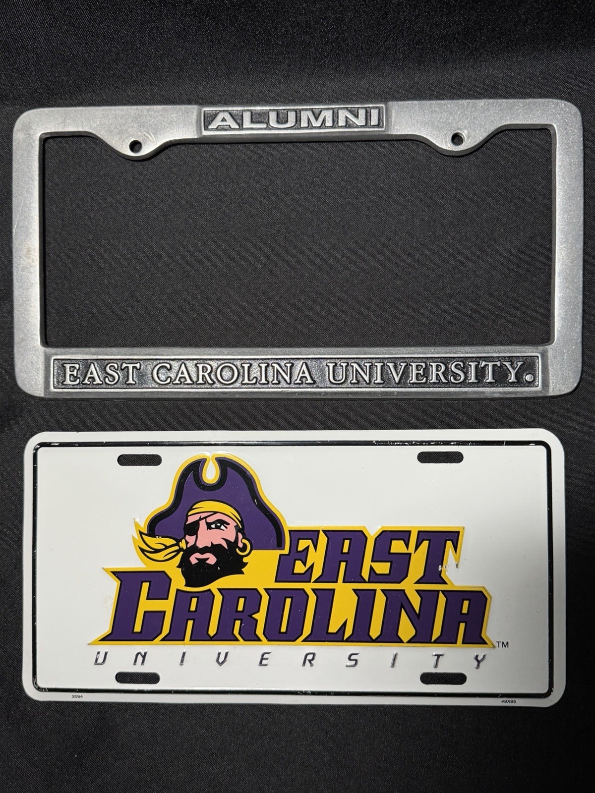 1990’s East Carolina University ECU Booster License Plate & Pewter Alumni Frame