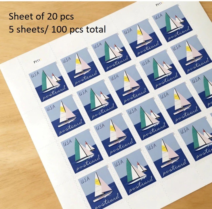 2023 Sailboats Postcard Rate Scott#5747-5748 (MNH), 100 Pcs Total,5 Sheets