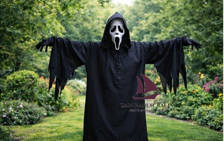 ZAIN Ghost face Scary horror Ghostface Deluxe Sparkle Black Halloweeen Costume