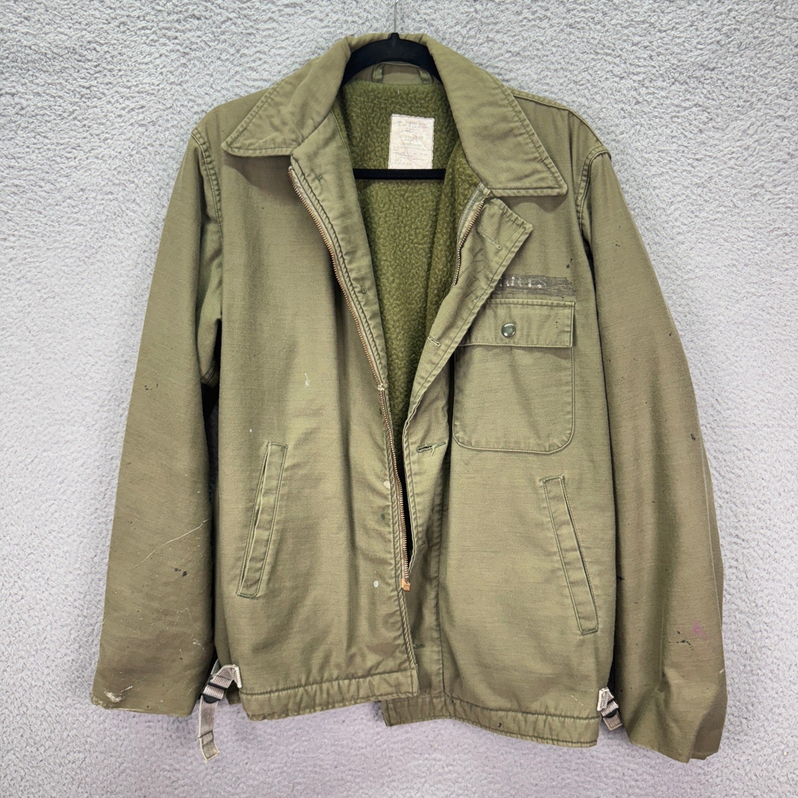 VTG US Navy A-2 Deck Jacket Mens M Green Military XO DDG-17 USS Conyngham