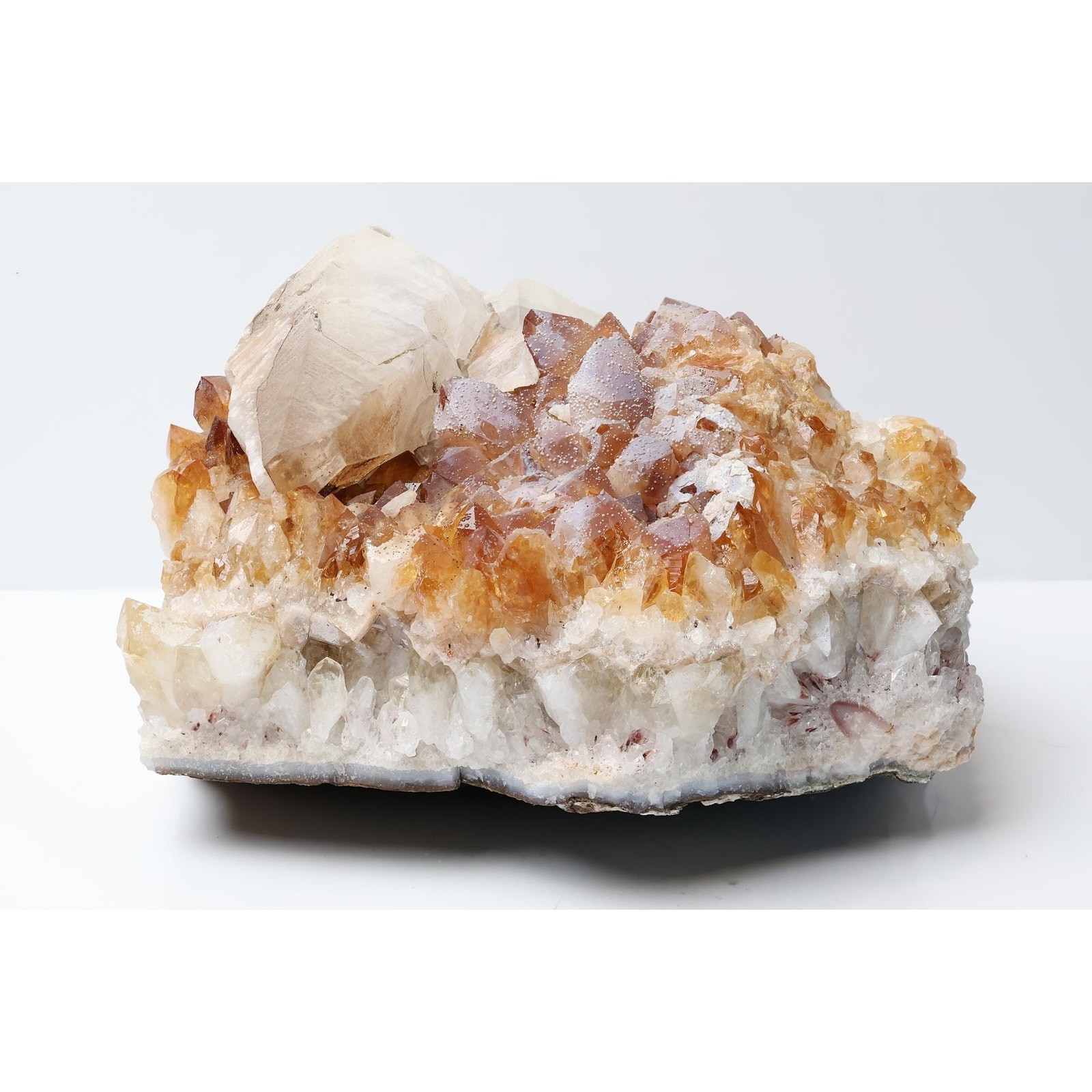 Brazilian Heat-Treated Citrine with Calcite, Large 4 lb 11 oz Crystal Cluster
