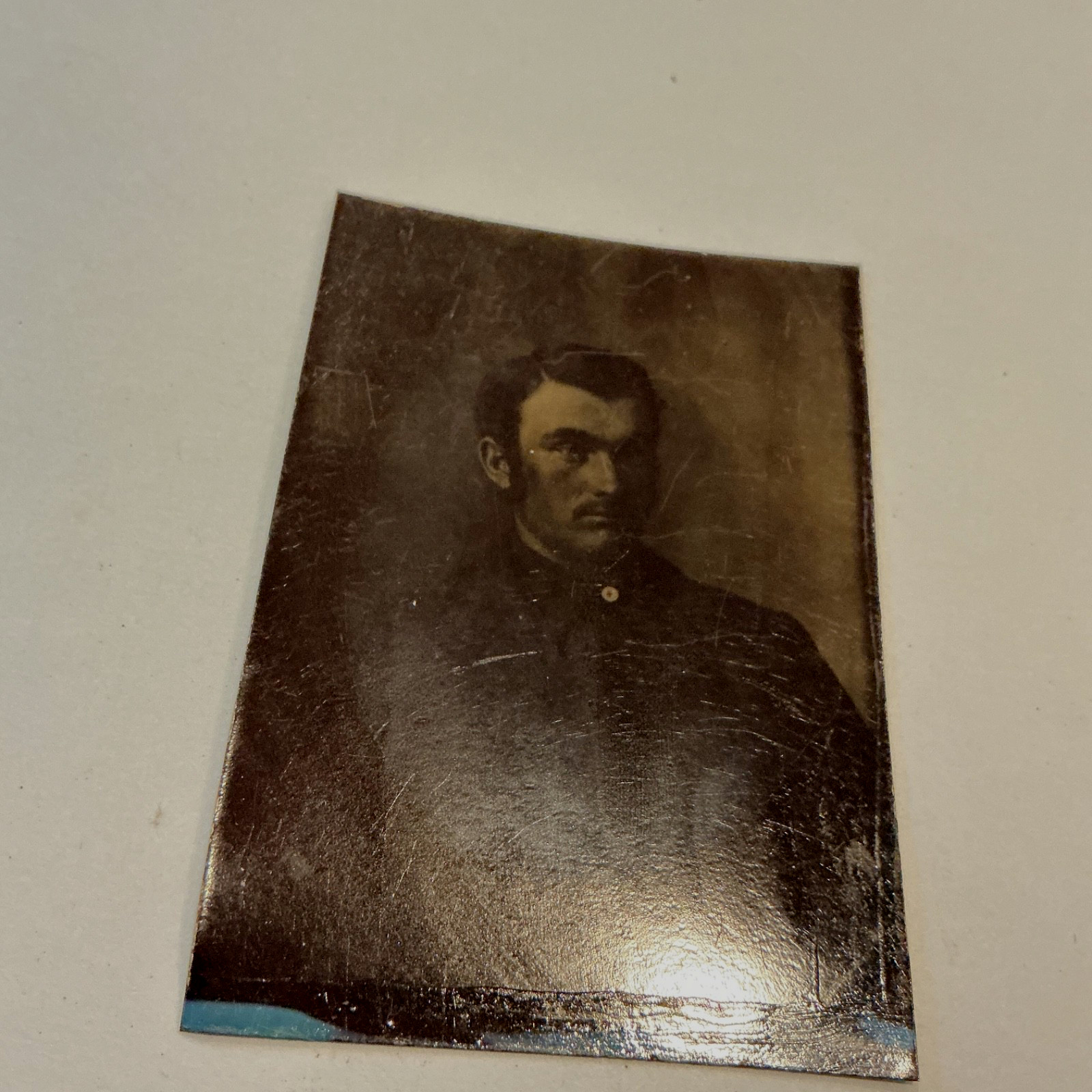 ANTIQUE TINTYPE OF VERY HANDSOME MYSTERIOUS LOOKING MAN 1800’s
