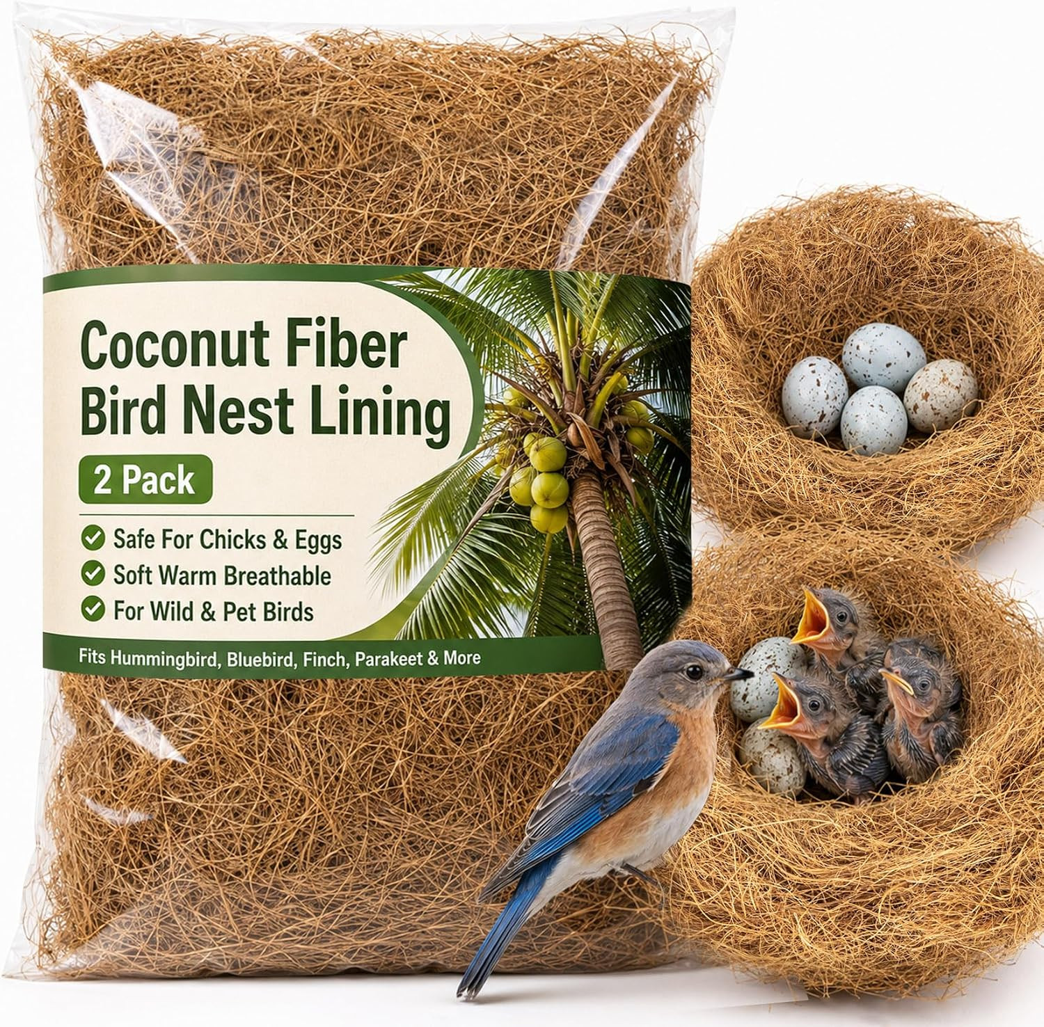 Sukh Coconut Fiber for Bird Nest - Bird Nest Bedding for Hummingbird Finch